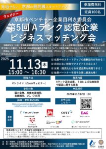 京都市ベンチャー企業目利き委員会 第5回Aランク認定企業ビジネスマッチング会の開催について